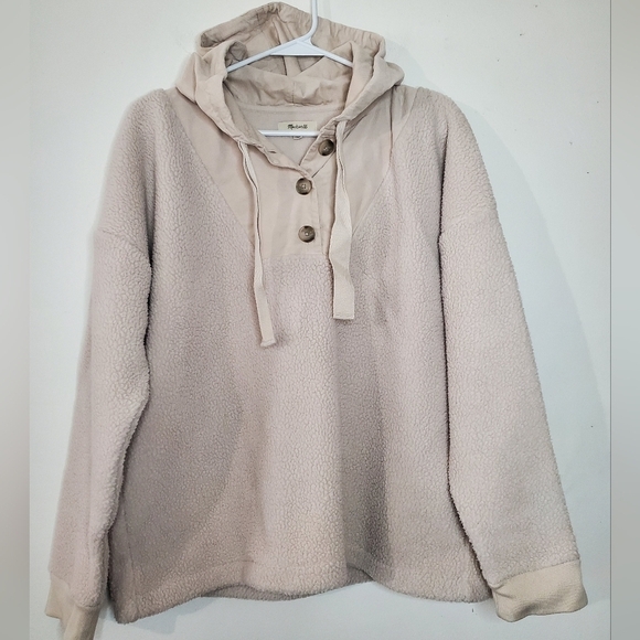 Madewell Re(sourced) Fleece Button Front Hoodie Sweatshirt Size Medium - Picture 4 of 16